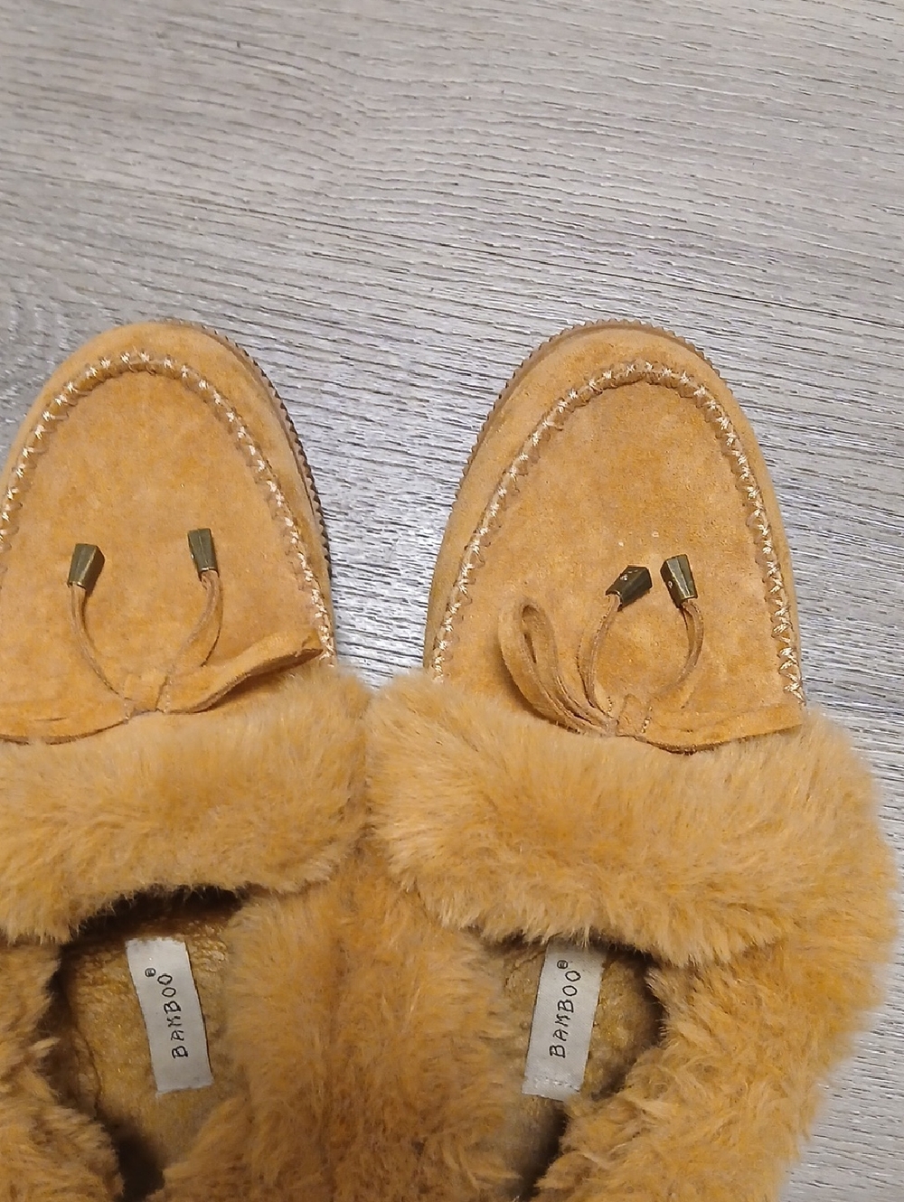 BAMBOO Faux-Fur Suede Tassel Moccasins - Camel